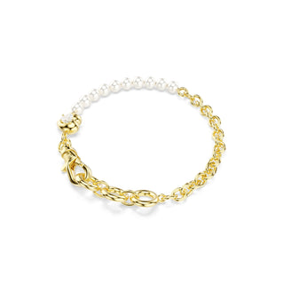 Idyllia bracelet, Crystal pearl, White, Gold-tone plated