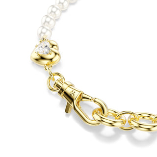 Idyllia bracelet, Crystal pearl, White, Gold-tone plated