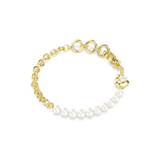 Idyllia bracelet, Crystal pearl, White, Gold-tone plated