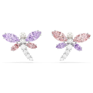 Ariana Grande x Swarovski stud earrings, Mixed cuts, Dragonfly, Multicolored, Rhodium plated