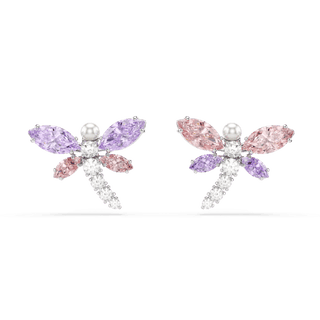 Ariana Grande x Swarovski stud earrings, Mixed cuts, Dragonfly, Multicolored, Rhodium plated