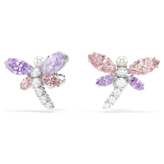 Ariana Grande x Swarovski stud earrings, Mixed cuts, Dragonfly, Multicolored, Rhodium plated