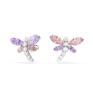 Ariana Grande x Swarovski stud earrings, Mixed cuts, Dragonfly, Multicolored, Rhodium plated