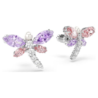 Ariana Grande x Swarovski stud earrings, Mixed cuts, Dragonfly, Multicolored, Rhodium plated
