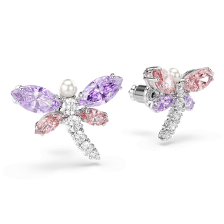 Ariana Grande x Swarovski stud earrings, Mixed cuts, Dragonfly, Multicolored, Rhodium plated