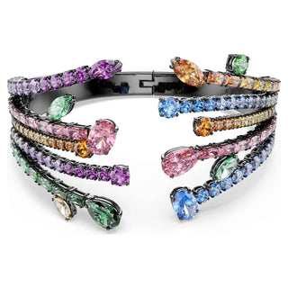 Matrix bangle, Mixed cuts, Bouquet, Multicolored, Ruthenium plated