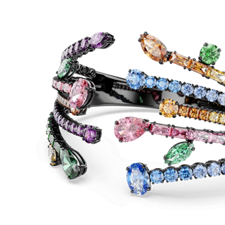 Matrix bangle, Mixed cuts, Bouquet, Multicolored, Ruthenium plated