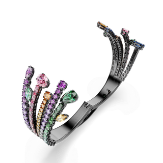 Matrix bangle, Mixed cuts, Bouquet, Multicolored, Ruthenium plated