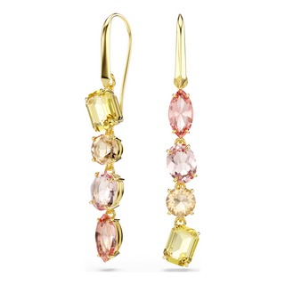 Gema drop earrings, Asymmetrical design, Mixed cuts, Pink, Gold-tone plated