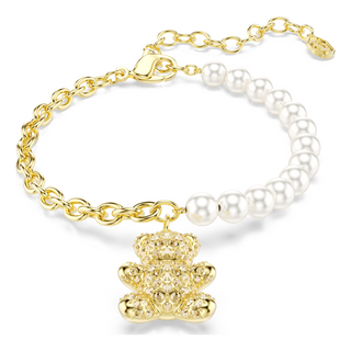 Idyllia bracelet, Crystal pearl, Round cut, Teddy, Gold tone, Gold-tone plated