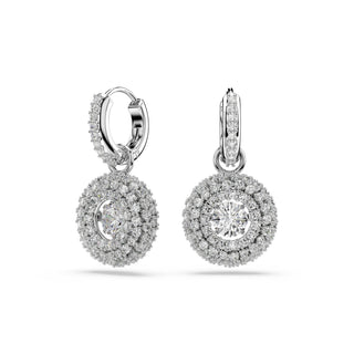 Sublima drop earrings, Round cut, White, Rhodium plated