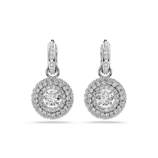 Sublima drop earrings, Round cut, White, Rhodium plated