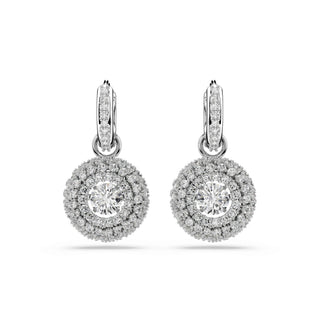 Sublima drop earrings, Round cut, White, Rhodium plated