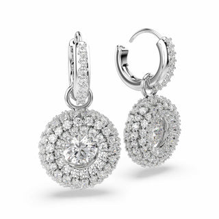 Sublima drop earrings, Round cut, White, Rhodium plated