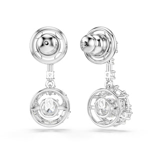 Constella drop earrings, Round cut, Dancing stone, White, Rhodium plated