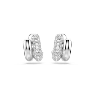 Dextera hoop earrings, Round cut, Mini, White, Rhodium plated