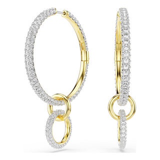 Dextera hoop earrings, Round cut, White, Gold-tone plated