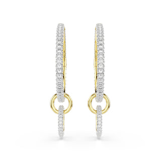 Dextera hoop earrings, Round cut, White, Gold-tone plated