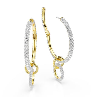 Dextera hoop earrings, Round cut, White, Gold-tone plated