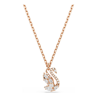 Swan pendant, Mixed cuts, Swan, White, Rose gold-tone plated