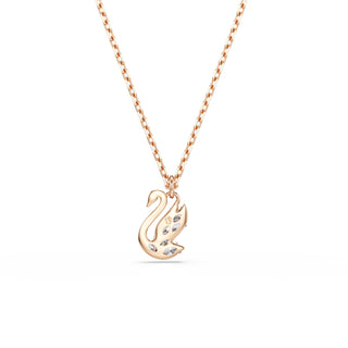 Swan pendant, Mixed cuts, Swan, White, Rose gold-tone plated