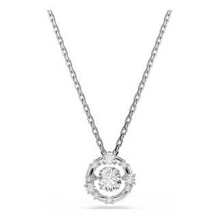 Constella pendant, Round cut, Dancing stone, White, Rhodium plated
