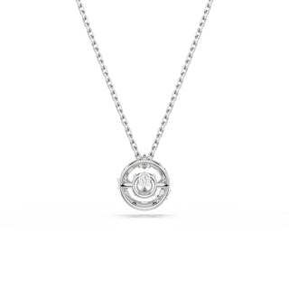 Constella pendant, Round cut, Dancing stone, White, Rhodium plated