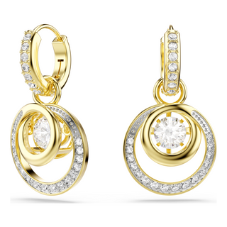 Hyperbola drop earrings, Round cut, White, Gold-tone plated