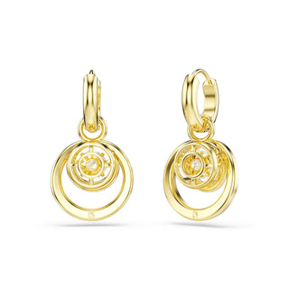 Hyperbola drop earrings, Round cut, White, Gold-tone plated