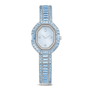 Matrix octagon watch, Baguette cut, Metal bracelet, Blue, Stainless steel