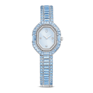 Matrix octagon watch, Baguette cut, Metal bracelet, Blue, Stainless steel