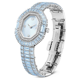 Matrix octagon watch, Baguette cut, Metal bracelet, Blue, Stainless steel