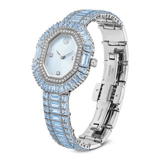 Matrix octagon watch, Baguette cut, Metal bracelet, Blue, Stainless steel