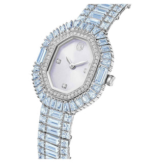 Matrix octagon watch, Baguette cut, Metal bracelet, Blue, Stainless steel