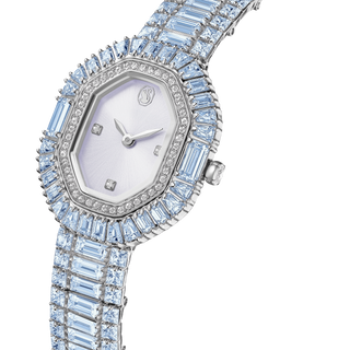 Matrix octagon watch, Baguette cut, Metal bracelet, Blue, Stainless steel
