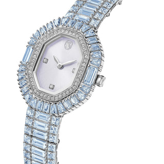 Matrix octagon watch, Baguette cut, Metal bracelet, Blue, Stainless steel