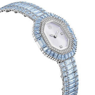 Matrix octagon watch, Baguette cut, Metal bracelet, Blue, Stainless steel