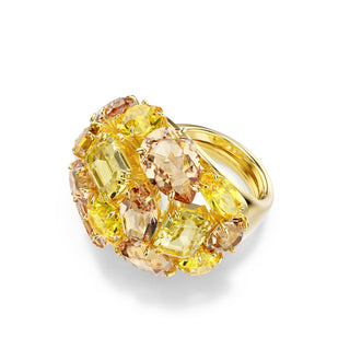 Gema cocktail ring, Mixed cuts, Yellow, Gold-tone plated