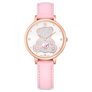 Teddy watch, Swiss Made, Leather strap, Pink, Rose gold-tone finish
