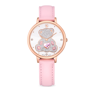 Teddy watch, Swiss Made, Leather strap, Pink, Rose gold-tone finish