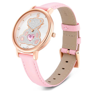 Teddy watch, Swiss Made, Leather strap, Pink, Rose gold-tone finish