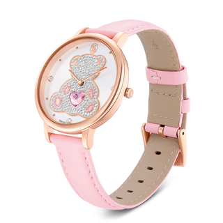 Teddy watch, Swiss Made, Leather strap, Pink, Rose gold-tone finish