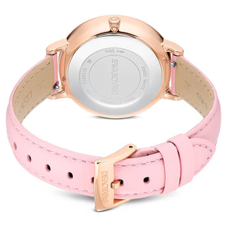 Teddy watch, Swiss Made, Leather strap, Pink, Rose gold-tone finish