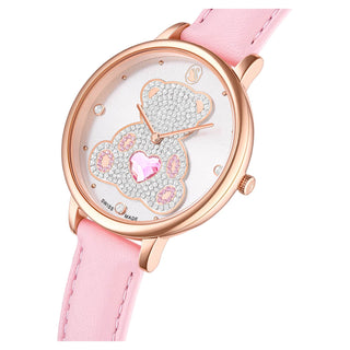 Teddy watch, Swiss Made, Leather strap, Pink, Rose gold-tone finish