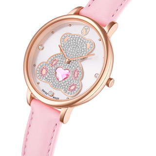 Teddy watch, Swiss Made, Leather strap, Pink, Rose gold-tone finish
