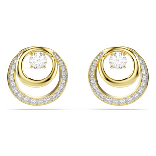 Hyperbola stud earrings, Round cut, White, Gold-tone plated