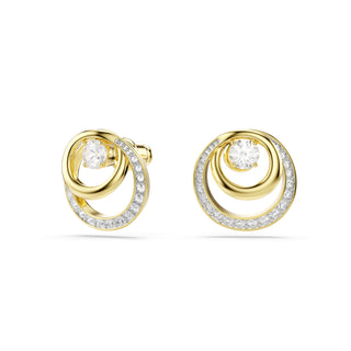 Hyperbola stud earrings, Round cut, White, Gold-tone plated
