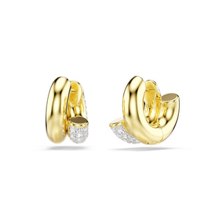 Dextera hoop earrings, Round cut, Mini, White, Gold-tone plated