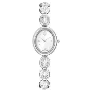 Imber oval watch, Swiss Made, Metal bracelet, Silver tone, Stainless steel