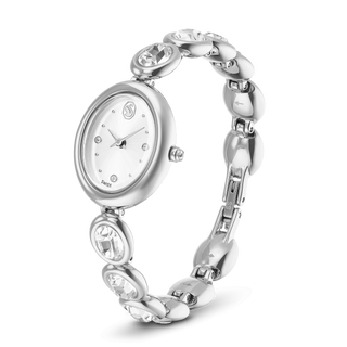 Imber oval watch, Swiss Made, Metal bracelet, Silver tone, Stainless steel